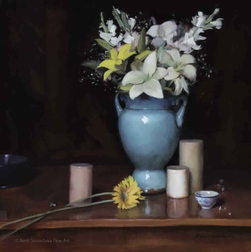 Turquoise Vase with Flowers-2